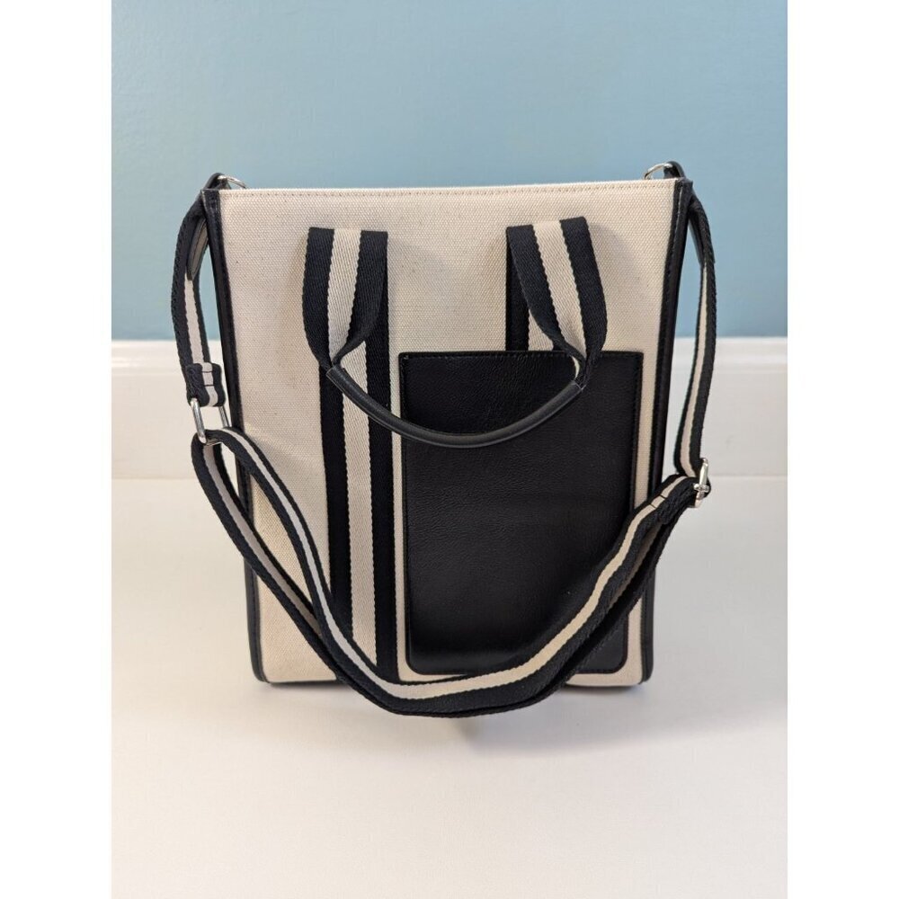 New BCBGMax Azria Canvas Shoulder Tote Bag Black And Natural - Picture 2 of 12